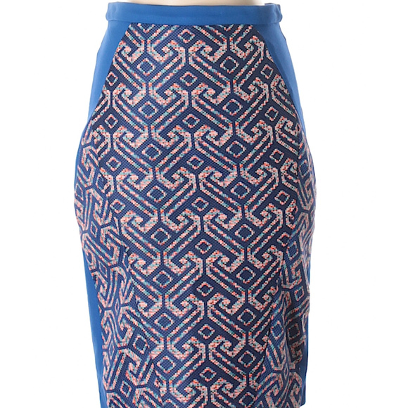 Eva Franco Dresses & Skirts - SOLD! Eva Franco Blue Pattern Pencil skirt, 6